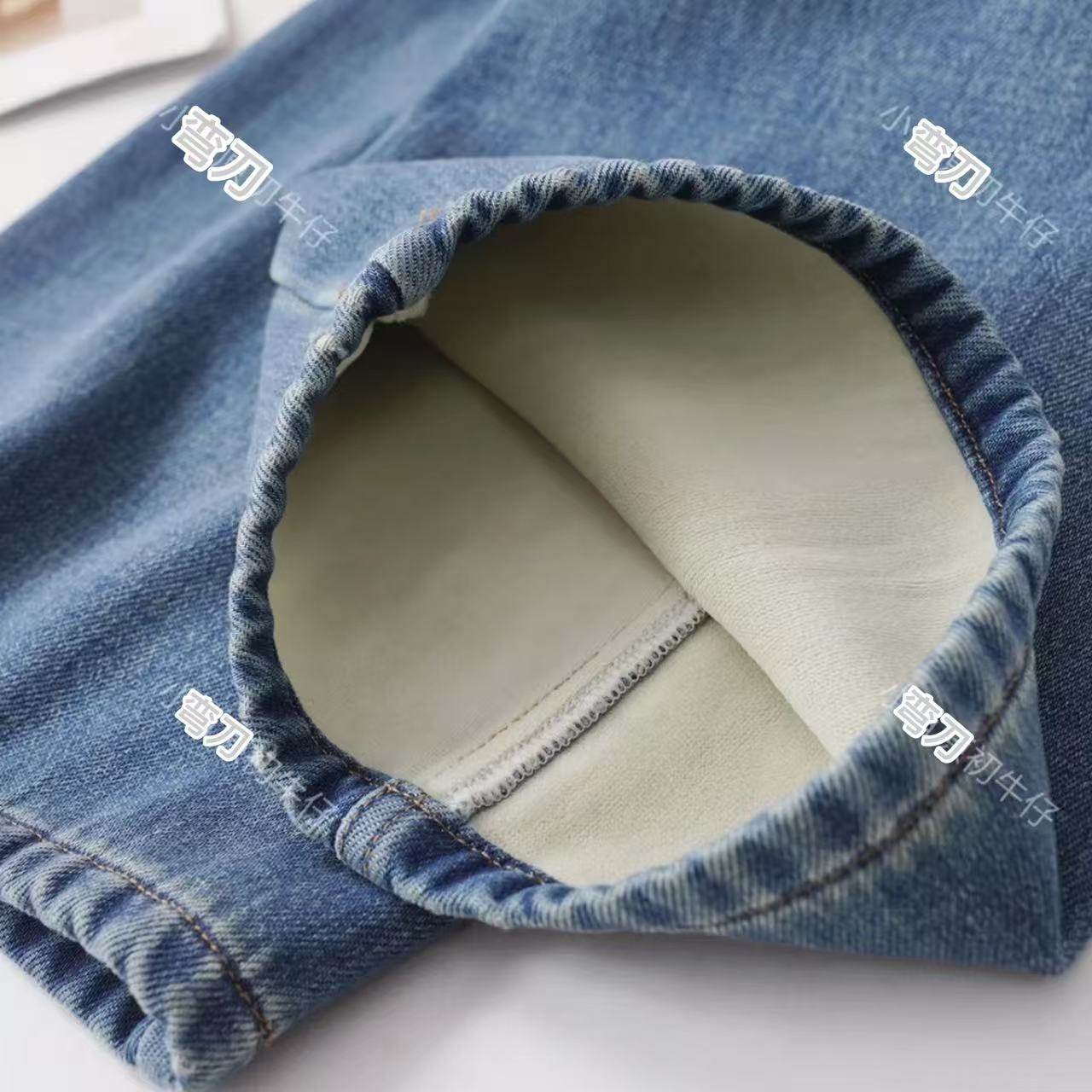 加绒加厚牛仔裤女2025新款冬季时尚密密绒百打梨型身材阔腿弯刀裤,淘宝优惠券,粉丝福利购,淘宝优惠卷