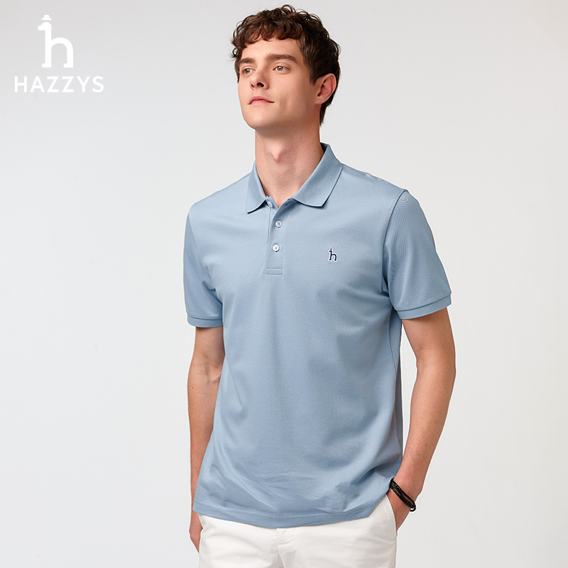 Hazzys哈吉斯男士经典商务休闲短袖POLO衫夏季新款上衣纯色T恤潮-图2