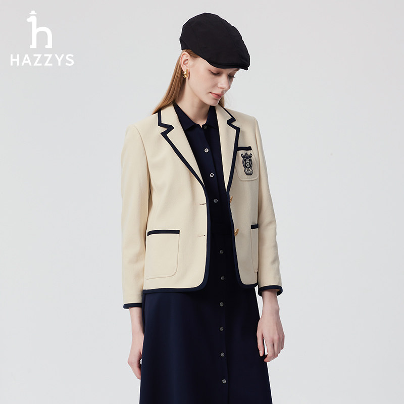 Hazzys哈吉斯九分袖单西女士英伦风简约潮流时尚通勤春夏西服外套,淘宝优惠券,粉丝福利购,淘宝优惠卷