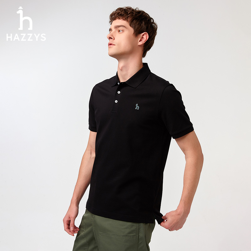 Hazzys哈吉斯男士经典商务休闲短袖POLO衫夏季新款上衣纯色T恤潮-图1