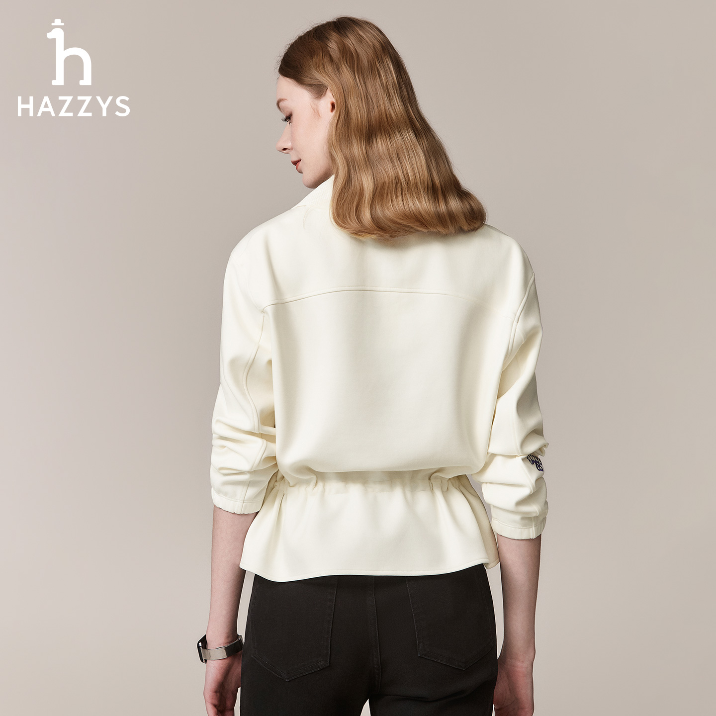 【秋季甄选】Hazzys哈吉斯宽松拉链半开襟卫衣女时尚通勤休闲上衣 - 图3