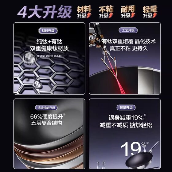Supor titanium uncoated third-generation non-stick pan household cooking pot gas stove induction cooker universal supermarket same style
