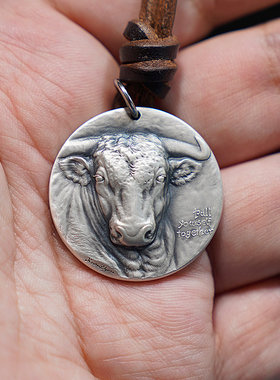 定制刻字铜道情侣纯银吊坠生肖牛