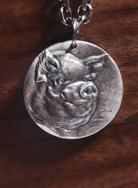 生肖猪铜道情侣纯银吊坠免费刻字