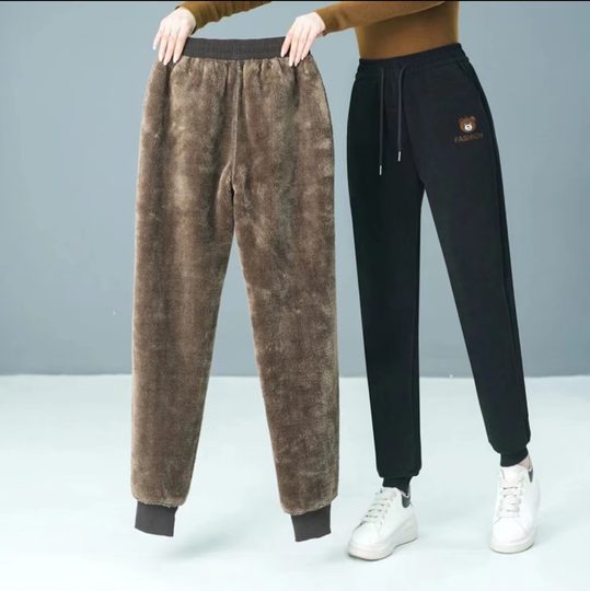 Women's extra thick velvet sweatpants with loose leg binding for sports