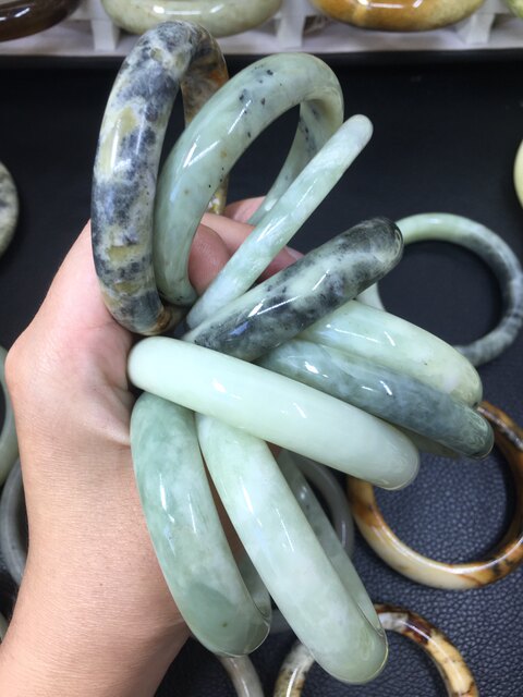 Natural Xiuyu Jade Bracelet Jade Green Flowers Ink Liaoyang Round Strip Duck Egg Green Bracelet Willow Break Flaws