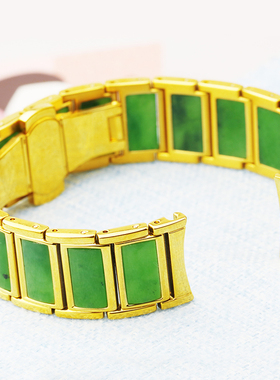 手表带不锈钢镀金色天然和田玉