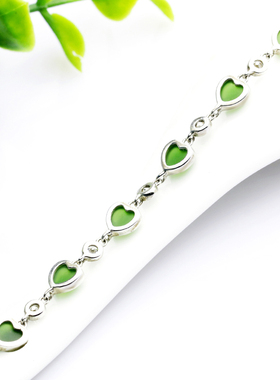 镶嵌天然碧玉纯银女款爱心手链