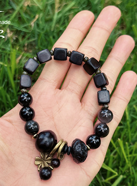 原创设计手工串珠黑檀木菩提子手串个性小众复古新中式手链