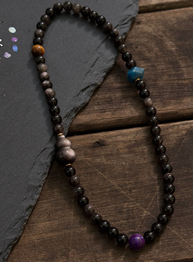 一安手作 天然银曜石手串 中性小众叠戴手串 按手围定制