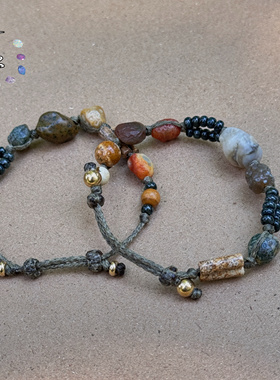 原创手作 筋脉石玛瑙手工编绳手链 小众复古手链