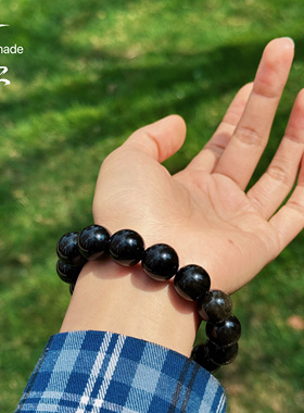 原创设计天然曜石醒狮手串 百搭个性男生大珠新中式手串