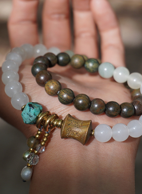 一安手作 绿檀木双圈叠戴手链 清冷感小众手串