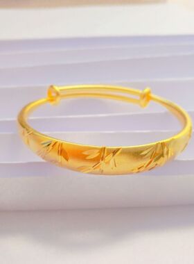 越南沙金手镯10n扁肚节节高升手镯镀金推拉款节节高女士手环手镯