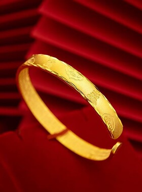 越南沙金祥云六字真言心经手镯镀金祥云开口女士时尚仿金手镯手环
