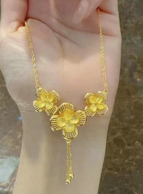 越南沙金婚庆饰品女仿真黄金流苏三生花吊坠镀金十字链礼物项链女