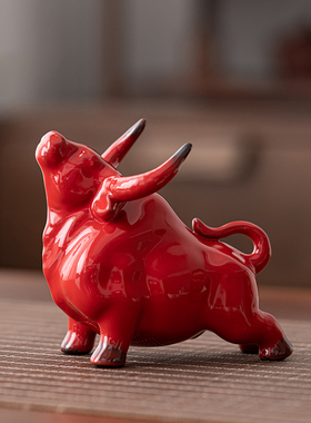 晨翔生肖陶瓷红牛摆件势不可挡