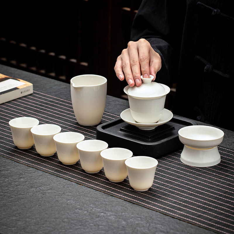 羊脂玉功夫茶具套装家用客厅中式泡茶办公室会客德化白瓷盖碗茶杯,淘宝优惠券,粉丝福利购,淘宝优惠卷