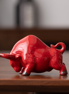 晨翔招财牛红色摆件陶瓷创意招财