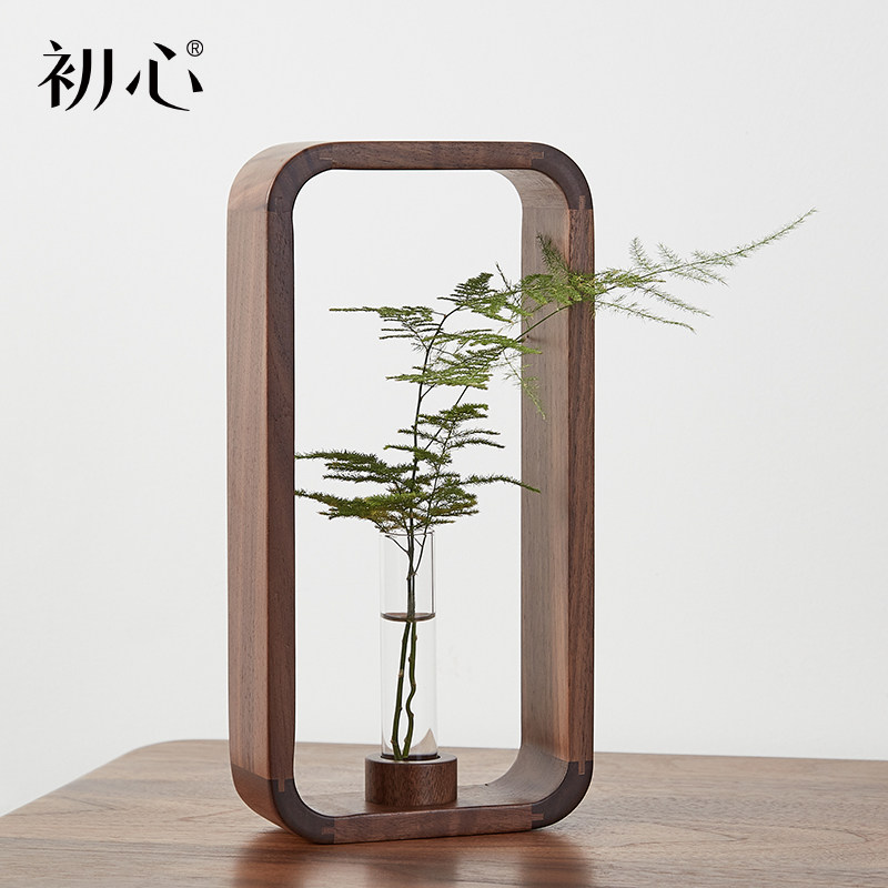 初心木质花瓶插花落地花器创意北欧水培花器玻璃家居花器试管花瓶 初心旗舰店 淘优券