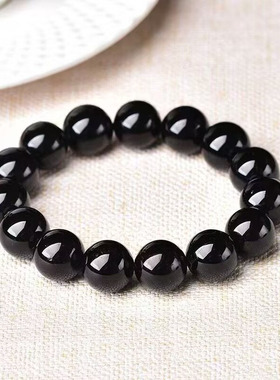 天然黑曜石手串乌金黑耀石手链 黑色珠子原石高端生日礼物
