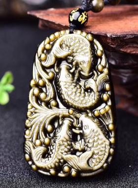 天然年年有余金曜石挂坠