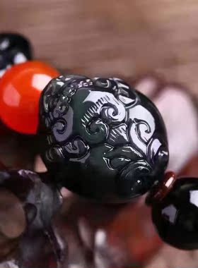 天然黑曜石有求必应貔貅手链