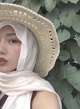 丝滑灵动薄披肩丝巾人鱼姬色珠光百搭纯色沙滩巾沙漠旅游