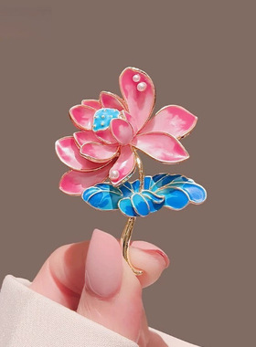 达令 珐琅滴油莲花胸针 时尚百搭荷花小别针 国风高级感胸花 配饰
