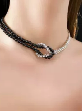 达令 银黑色串珠两层项链 设计感锁骨链 简约百搭衣服配饰 毛衣链