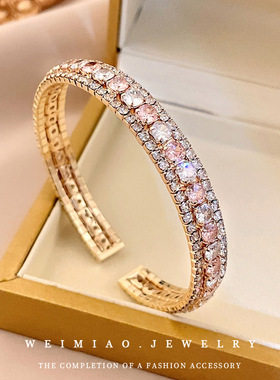 达令 银粉色钻开口手镯 轻奢精致不掉色镯子 女款手饰 手环 手串
