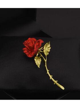 达令 红色玫瑰花胸针 时尚高档女士气质开衫外套胸花精致别针配饰