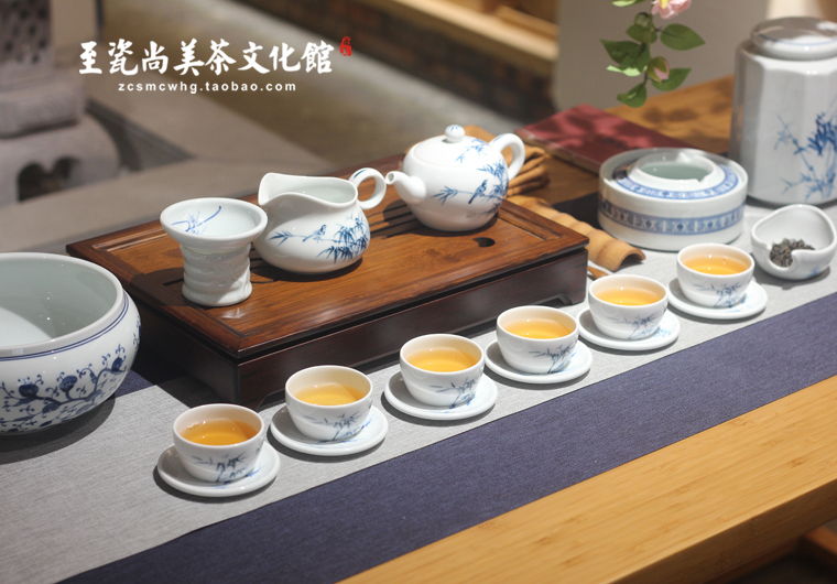 贵和祥经典竹鸟茶壶 京德茶具青花竹鸟壶组 景德镇手绘好用不烫手 - 图1