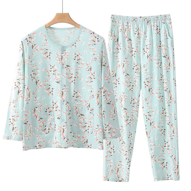 Women's thin cotton cardigan autumn coat long-sleeved pajamas and pajamas