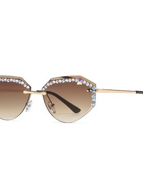 2025新款欧美多边形潮流个性猫眼墨镜高级感女时尚金属镶钻眼