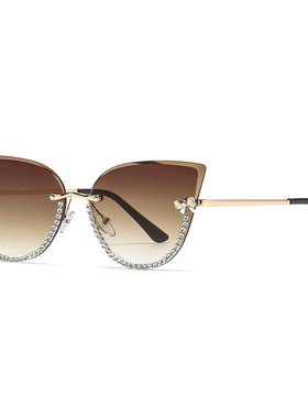 2025新款欧美潮流个性猫眼墨镜高级感女时尚金属镶钻眼镜