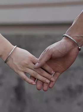 纯银锤纹情侣手环一对男女复古简约开口手镯520情人节礼物手饰品