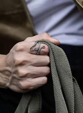 章鱼触须戒指男士创意个性单身指环纯银时尚复古潮人小众设计尾戒