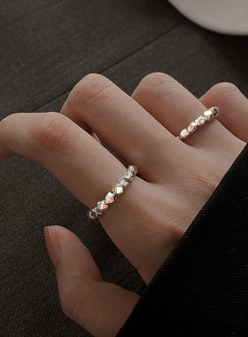 s925纯银碎银几两戒指女小众轻奢设计感高级素圈食指环开口可调节