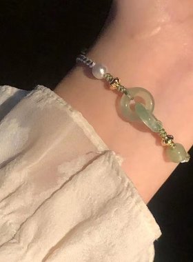 环环相扣编织手绳高颜值甜美高颜值平安扣双环抽绳设计森系手链女