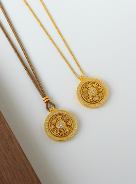 新中式时尚新款可旋转锆石罗盘项链感复古精致轻奢国风锁骨链