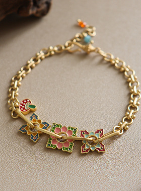 原创复古时尚精致双面滴油珐琅蘑菇手链轻奢小众感中古手饰女