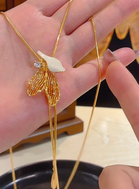 轻奢滴油树叶花瓣长款毛衣链女