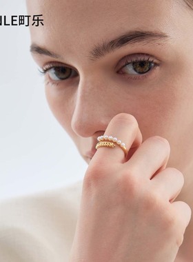 麦穗珍珠开口素圈轻奢女戒过年