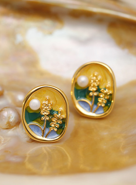 莫奈花园中古风天然淡水珍珠耳钉