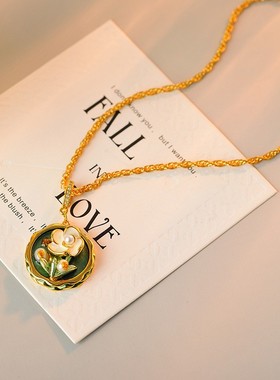 法式复古山茶花油画毛衣链