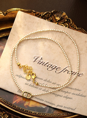 法式轻奢感镶锆猪鼻子流行珍珠项链小众个性感叠戴锁骨链