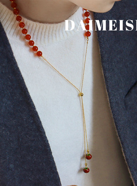 新中式柿柿如意天然石项链