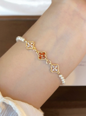 轻奢彩色锆石四叶草手链不掉色