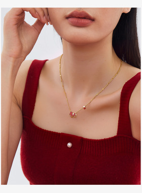 新年红马上有钱红色小马项链女款